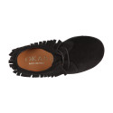 Black Kids Oxford shoes with fringes design and laces closure in suede leather.