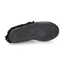 Black Kids Oxford shoes with fringes design and laces closure in suede leather.