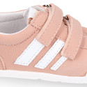 BLANDITOS kids sneakers laceless with side stripes design in soft nappa leather.