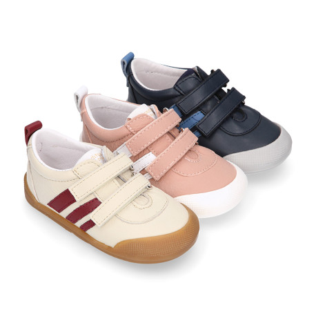 BLANDITOS kids sneakers laceless with side stripes design in soft nappa leather.