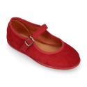 Suede leather Girl Mary Jane shoes marching Condor colors with buckle fastening..