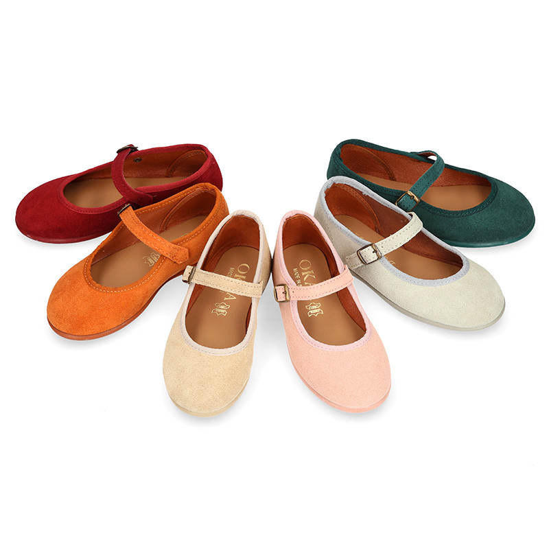 Suede leather Girl Mary Jane shoes marching Condor colors