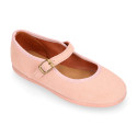 Suede leather Girl Mary Jane shoes marching Condor colors with buckle fastening..