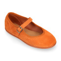 Suede leather Girl Mary Jane shoes marching Condor colors with buckle fastening..