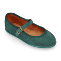 Suede leather Girl Mary Jane shoes marching Condor colors with buckle fastening..