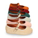 Suede leather Girl Mary Jane shoes marching Condor colors with buckle fastening..