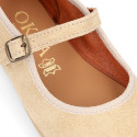 Suede leather Girl Mary Jane shoes marching Condor colors with buckle fastening..