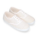 Cotton canvas bamba shoes with polka dots print.