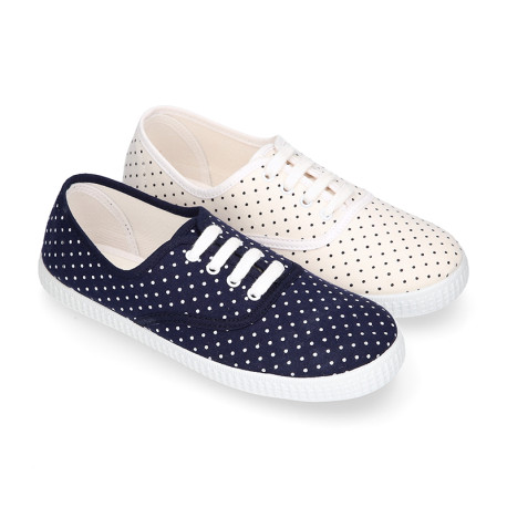 Cotton canvas bamba shoes with polka dots print.