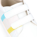 Okaa Flex Kids Sneaker shoes with multicolor side straps design. RESPECTFUL model.