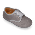 Autumn winter canvas Oxford shoes with ties closure for kids.