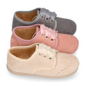 Autumn winter canvas Oxford shoes with ties closure for kids.