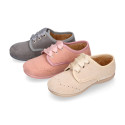 Autumn winter canvas Oxford shoes with ties closure for kids.