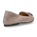 Suede leather Ballet flat shoes slipper style with tassels.