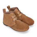 New Suede leather laces up style ankle boot shoes with waves.