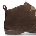 New Suede leather laces up style ankle boot shoes with waves.