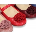 Printed autumn winter canvas little Mary Jane shoes with hook and loop strap and FLOWER detail.