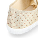 New Metal cotton canvas Bamba shoes with ties closure and toe cap.