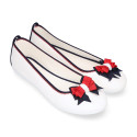 Cotton canvas ballet flat shoes, Casual style with bow.