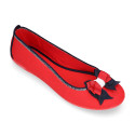 Cotton canvas ballet flat shoes, Casual style with bow.