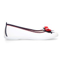 Cotton canvas ballet flat shoes, Casual style with bow.