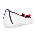 Cotton canvas ballet flat shoes, Casual style with bow.