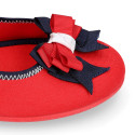 Cotton canvas ballet flat shoes, Casual style with bow.