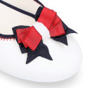 Cotton canvas ballet flat shoes, Casual style with bow.