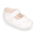 Cotton canvas little Mary Janes for babies and stars print design.