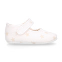 Cotton canvas little Mary Janes for babies and stars print design.