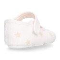 Cotton canvas little Mary Janes for babies and stars print design.