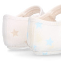 Cotton canvas little Mary Janes for babies and stars print design.