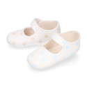 Cotton canvas little Mary Janes for babies and stars print design.