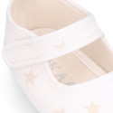 Cotton canvas little Mary Janes for babies and stars print design.