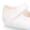 Cotton canvas little Mary Janes for babies and stars print design.