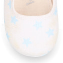 Cotton canvas little Mary Janes for babies and stars print design.