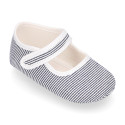 Cotton canvas little Mary Janes with stripes print design.