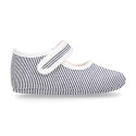 Cotton canvas little Mary Janes with stripes print design.