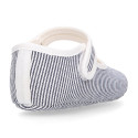 Cotton canvas little Mary Janes with stripes print design.