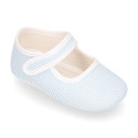 Cotton canvas little Mary Janes with stripes print design.