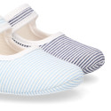 Cotton canvas little Mary Janes with stripes print design.