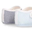 Cotton canvas little Mary Janes with stripes print design.