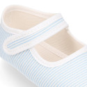 Cotton canvas little Mary Janes with stripes print design.