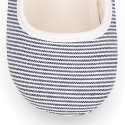 Cotton canvas little Mary Janes with stripes print design.