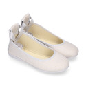 METAL LINEN canvas ballet flat shoes dancer style.