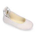 METAL LINEN canvas ballet flat shoes dancer style.