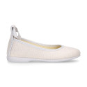 METAL LINEN canvas ballet flat shoes dancer style.