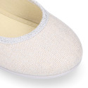 METAL LINEN canvas ballet flat shoes dancer style.