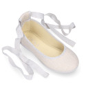 METAL LINEN canvas ballet flat shoes dancer style.