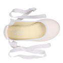 METAL LINEN canvas ballet flat shoes dancer style.